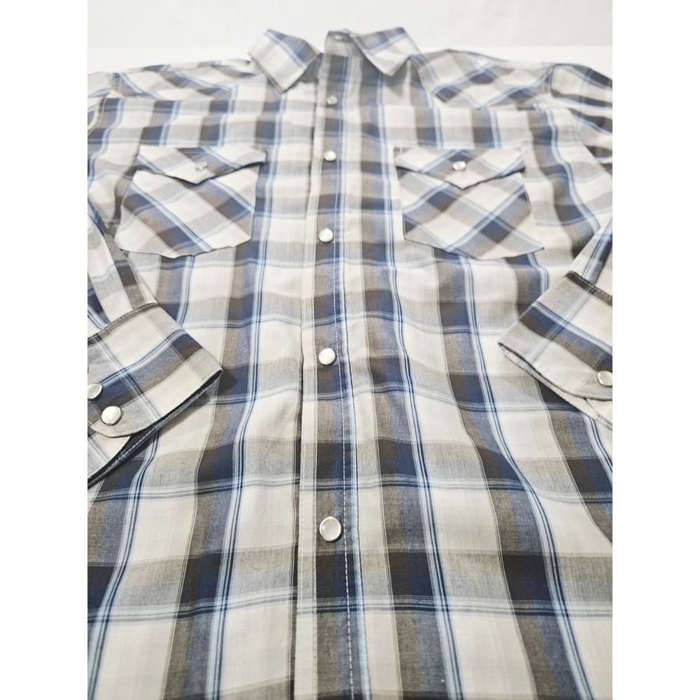 High Noon Men's VTG Pearl Snap Western Shirt Blue Plaid Size Large - Picture 2 of 7
